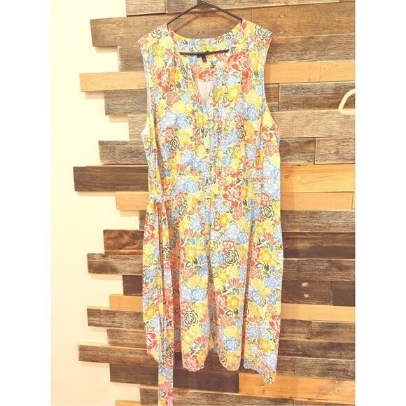 Talbots cotton multicolor dress button front belt plus sz 24W - Picture 1 of 7